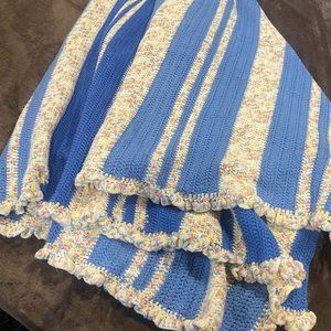 Handmade Knit/Crochet Multi Color Pastel Strip Blanket/Throw 72" x 89"